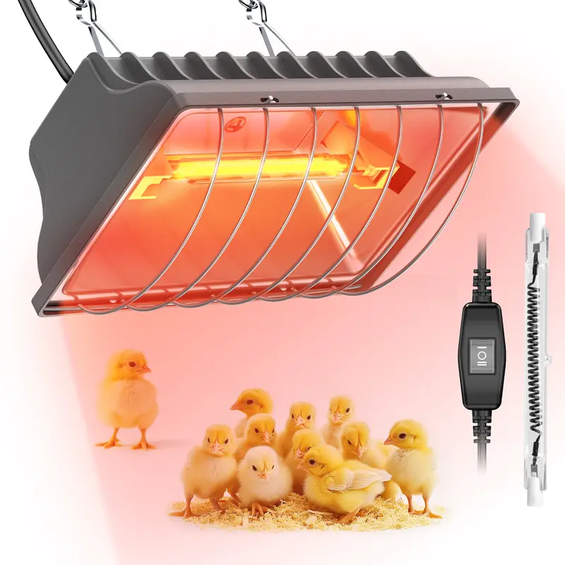 300W Aluminum Chicken Coop Heater with 9.84ft Cord, 1 Carbon Fiber Lamp Tube - 150W Low Heat Brooder Heating Plate for 30 Chicks, Duck, Goose, Adjustable Temp & Hanging Height, Energy Efficient, Easy to Install Outdoor Livestock Pet Supplies