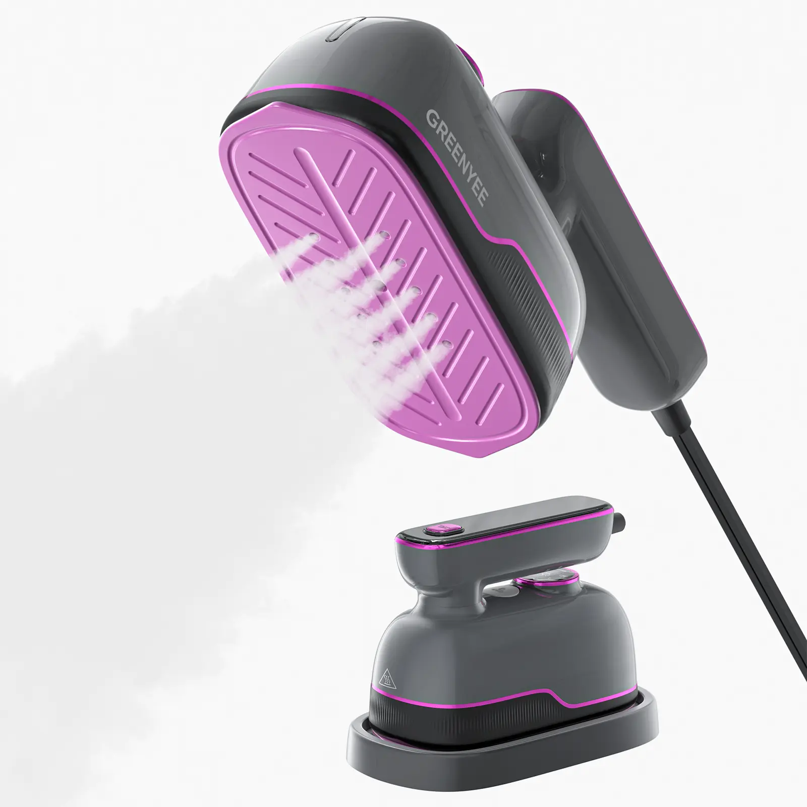 GREENYEE 2026 Handheld Garment Steam Machine 2-in-1 Iron with Handheld Grip, Fast Heating, No-Leak Design, 6 Fabric Modes, 6.5in Large Plate, LED Display, 150ml Tank, Dry Steam Mode, Compact Travel Use for Home & Office