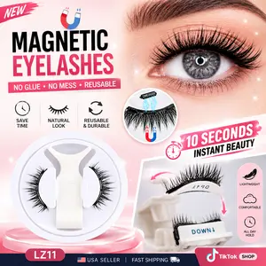 Magnetic False Eyelashes LZ11 with Applicator Easy Lash Set for Daily Makeup Black Reusable 1 Pair with Eyelash Curler
