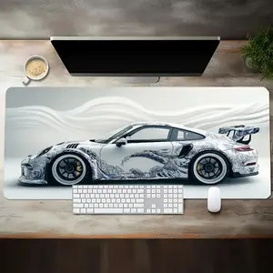 White Ukiyo-e Style Sports  Large Gaming Mouse Pad Desk Mat, 35.4 X 15.7 Inch Mouse Pad, Gaming Mouse Pad with Non-Slip Rubber Base, Extended Mouse Pad Keyboard Mat