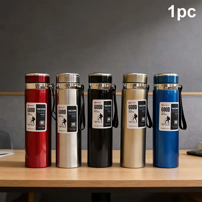 Stainless Steel Vacuum Insulated Thermos Flask, Large Capacity 24H Hot & Cold Retention Water Bottle, Thermal Tumbler, Leakproof Vacuum Flask with Strap Portable for Travel, Hiking, Home & Office, Multi-Color Available, Insulated Water Bottles