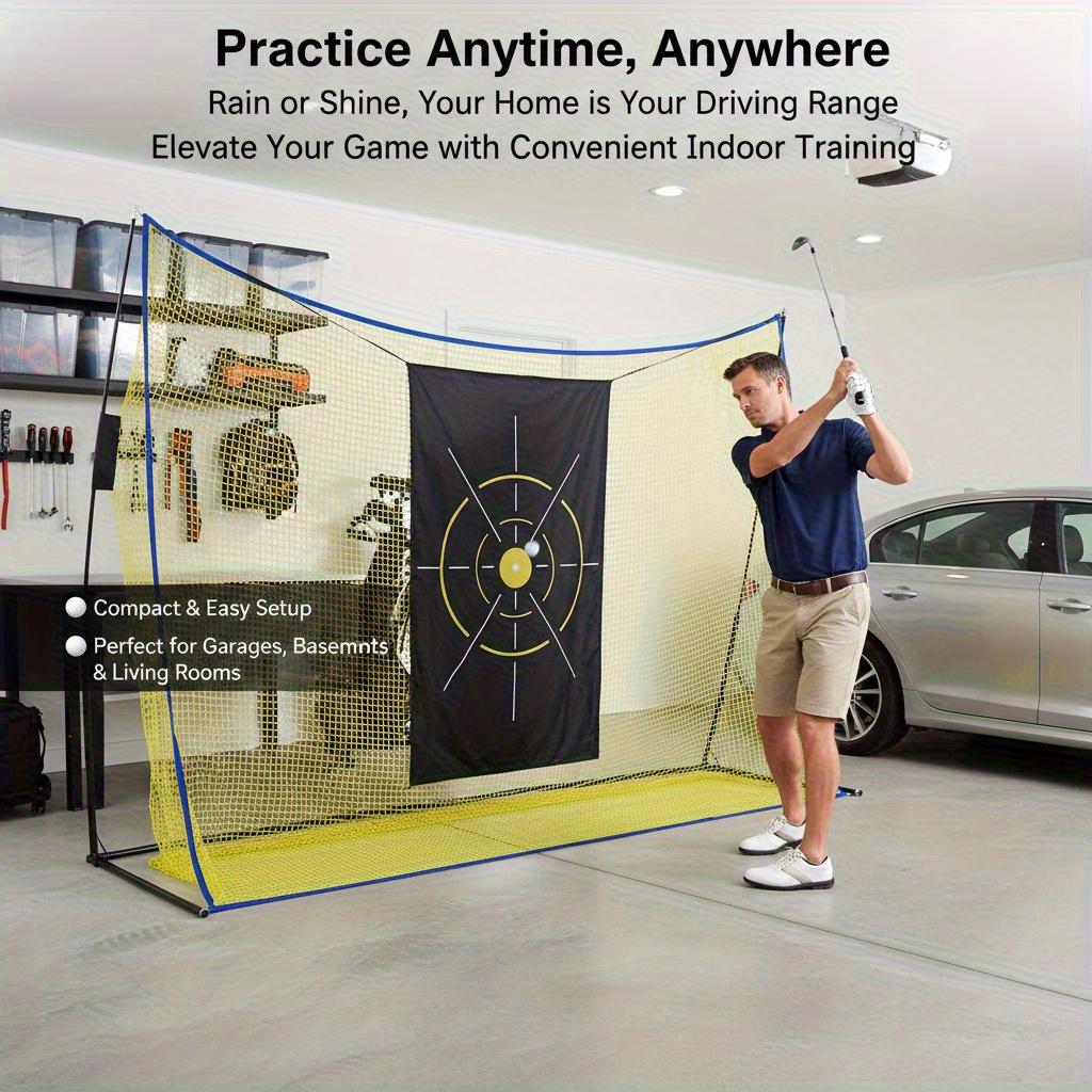 A Golf Practice Net Featuring a Spacious 10X7-Foot Mesh, Complete with a Target Fabric. This Personal Practice Range Is Crafted for Golfers, Suitable for Both Indoor And Outdoor Use