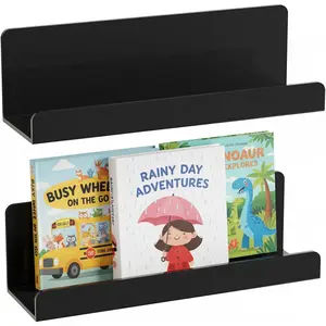2 Pack Magnetic Book Shelf for Whiteboard, 8 Inch Reusable Acrylic Magnetic Floating Display Shelf for Classroom Office Kitchen Kids Room (Black)