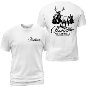 Pendleton Woolen Mills Deer T-Shirt, Buck Forest Back Print Graphic Tee, Vintage Outdoor Hunting Style Shirt, Western Wildlife Apparel Gift for Men and Women - KitchenEra