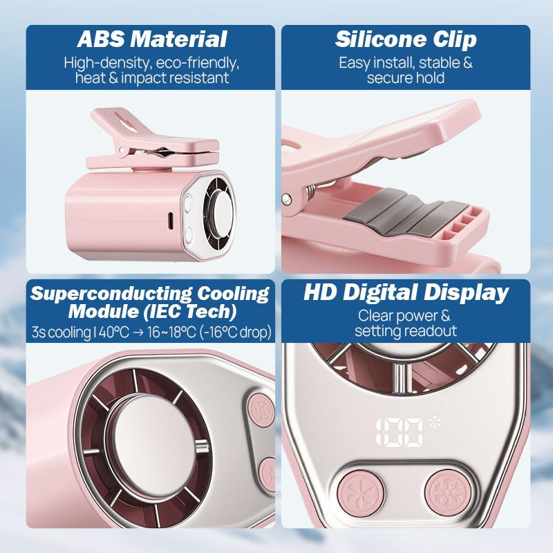 JOYTUTUS 2026 Car Clip On Air Conditioner Fan with LED Display - 360° Rotation, 100 Speeds Adjustable, USB Rechargeable Personal Cooling Fan, 60.8°F Semi-Cooling Wide Clamp 20Hr 3000mAh Battery, 2 Buttons, Left Button for Speed, Right Button for Cooling