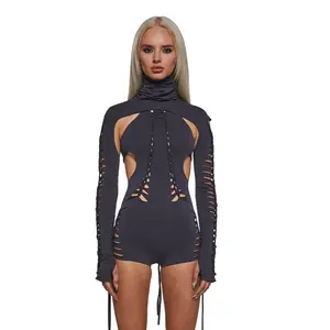 Outro Shredded Romper With Shrug