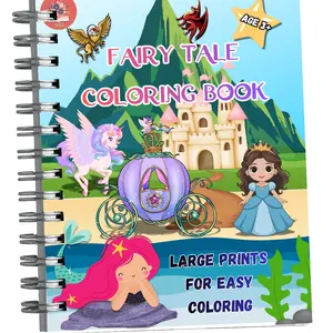 VSJ Fairy Tale Coloring Book Large Prints for Easy Coloring Perfect for Kids Ages 3 and Up & Adults Relaxing Magical Theme. Double Sided.