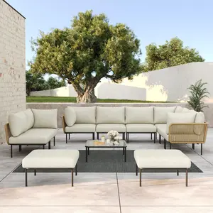 LayinSun 11 Pieces Aluminum Patio Furniture Set, Modern Modular Sectional Sofa with Coffee Table and Upgrade Thickness Cushion