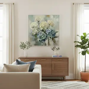 Beautiful Blue Hydrangea Wall Art Print High-Quality Canvas with Soft Pastel Colors for Living Room Decor Elegant Wood Frame 1.25" Thickness