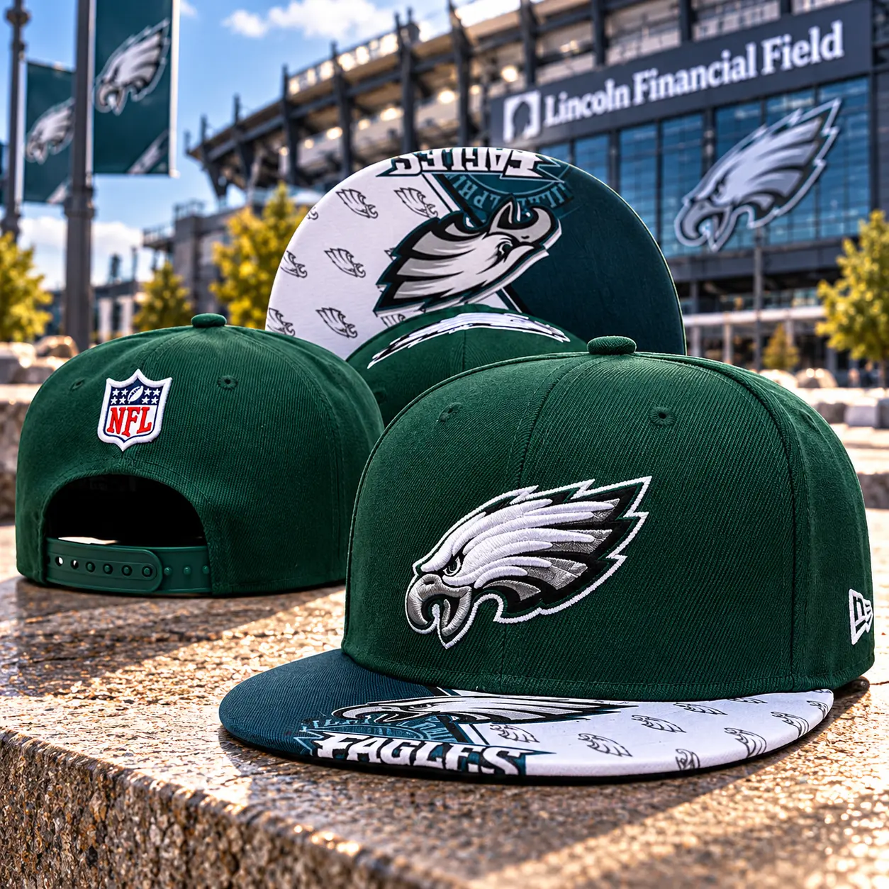 Philadelphia Eagles Green Snapback Hat – Embroidered NFL Team Logo, Adjustable Flat Brim Football Cap, Unisex Streetwear Hat
