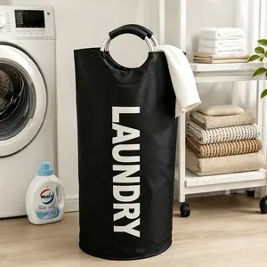 Heavy Duty Collapsible Laundry Basket – Large 90L Waterproof Dirty Clothes Hamper with Comfortable Handles for Family Dorm & RV, Black Pink Navy