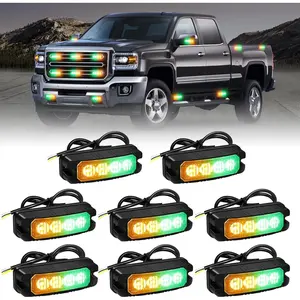 8PCS Sync Truck Grill Strobe Lights 32 LED Amber Green Emergency Lights Grille Surface Mount Strobe Flashing Warning hazard Caution Safety Light for Tow Plow Trucks Construction Vehicles Car