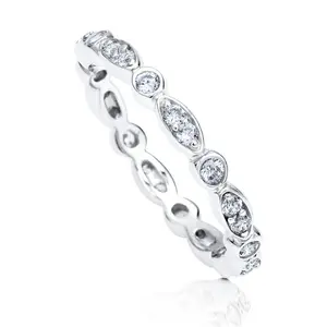 BERRICLE Sterling Silver Bubble Rings Stackable Eternity Band Ring for Women, Bezel Set Round Cut Cubic Zirconia CZ