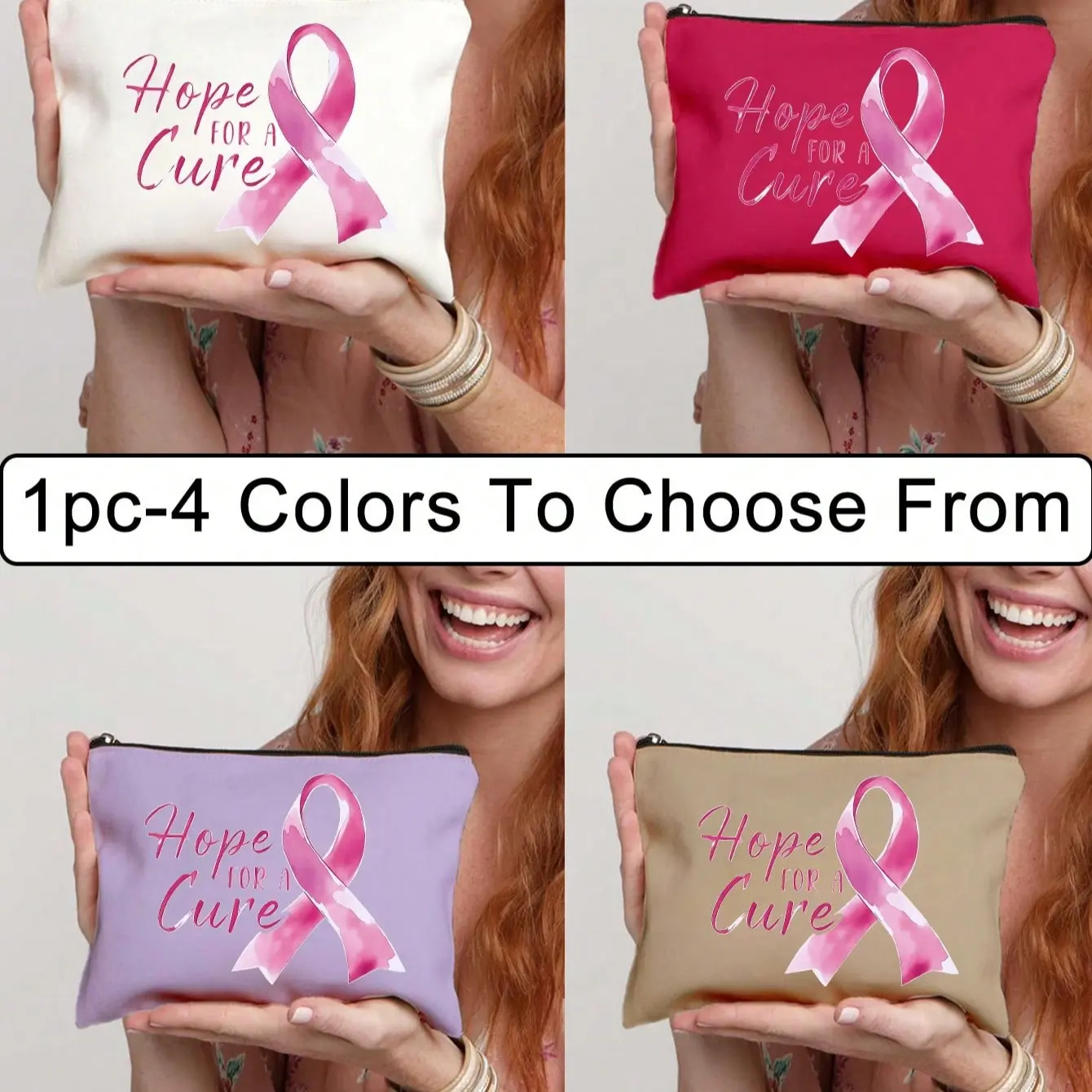 Fashion Makeup Bag, Cosmetics Bag with Durable Zipper, Breast Cancer Awareness Design, Lightweight & Portable Travel Accessory, Perfect for Gifts