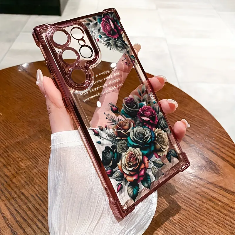 Colorful Roses High quality protective phone cases, enhanced protection for the four corners of the phone, for SamSung for Galaxy S24/S23/S22/A55/A54/Note 20/Note 10 and other series, transparent, shock absorbing, anti slip, lightweight