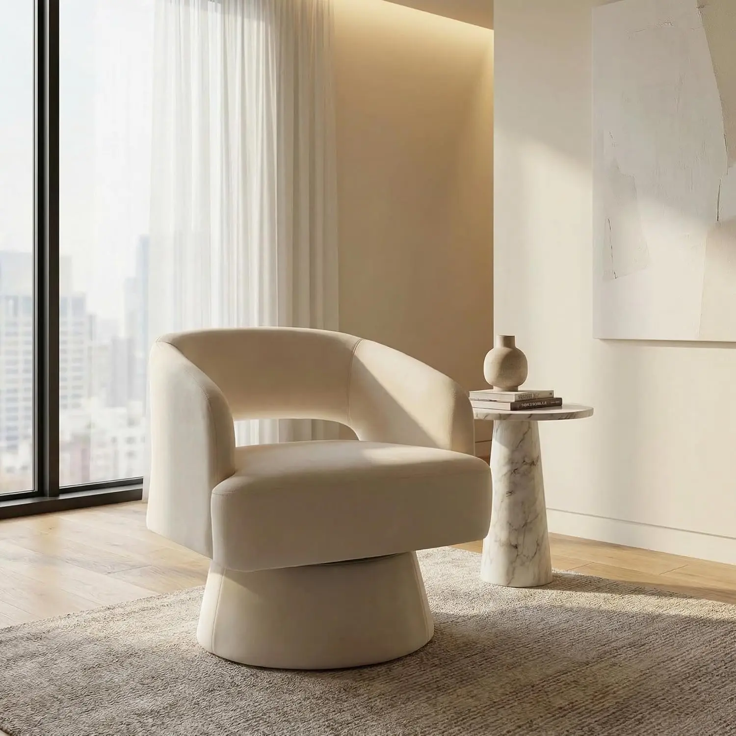 Oversized Velvet Swivel Accent Chair, Modern 360° Rotating Barrel Armchair with Thick Soft Cushion, Heavy Duty Upholstered Leisure Chair for Living Room Bedroom Reading Nook Home Indoor Use Durable Seating Ergonomically Adjustable Seat