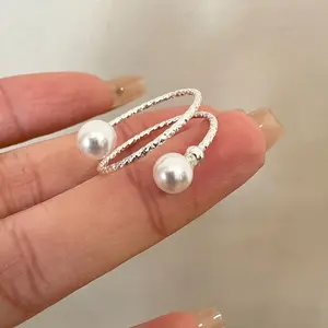 Elegant Adjustable 925 Sterling Silver Ring with Freshwater Pearl & Cubic Zirconia - Vintage-Inspired, Perfect for Daily Wear or Gifting, All-Season Elegance, Retro Style, Wrap Ring