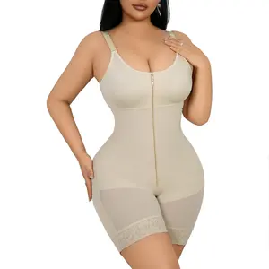Women's Colombian Fajas Shapewear High Waist Adjustable Detachable Straps Tummy Contro Compression Tummy Tuck Nylon Fabric Tummy Control Butt Lifter Zipper Crotch Minimalist Comfort V-Neck Basic Underwear - Womenswear, Bodysuit, Neoprene summervibes