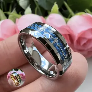 8mm Heartbeat & Carbon Fiber Engagement Ring, Comfortable Fit Size for Men