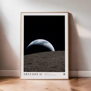 Earthset Artemis II Print,  NASA Poster, Earth and Moon, Astronomy Wall Art, Space Gift, Planet Earth Print, Celestial Decor ( Unframed - Print Only )