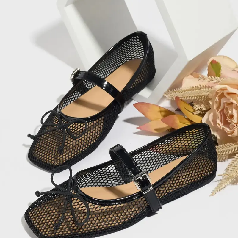 Women's Fashionable Solid Color Hollow Out Design Mary Jane Shoes, Casual Comfortable Breathable Flat Shoes for Summer, Lightweight Comfortable Shoes for Daily Wear, Girl, Casual Flat Footwear