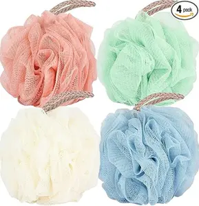 Loofah Sponge 60g Shower Loofahs Bath Sponges Mesh Balls for Body Scrubber Exfoliator Wash Back Scrubber Bathroom Men Women - 4 Pack Scrubbers Cleaning Bathing Accessories