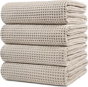 4-Pack Microfiber Oversized Quick-Dry Bath Towels, 60 x 30 inches, Lint-Free, Waffle Weave (Beige)