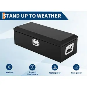 Garvee Black Steel Toolbox for Truck Bed, Diamond Plate Toolbox with Side Handle and Locking Keys, Storage Toolbox, Organizer