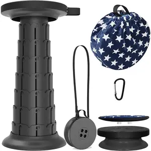 Collapsible Stool with Cushion,Camping Stool More Sturdy and Lightweight Telescoping Portable Stool for Hiking BBQ with Carry Bag&Carabiner Max Load 440lb