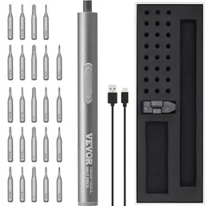 VEVOR 27 in 1 Mini Electric Screwdriver, 4V Cordless Precision Screwdriver Set with 24 S2-steel Bits, 350mAh Manual & Electric Torque, Type-C Rechargeable Portable Magnetic Repair Tool Kit with LED Lights