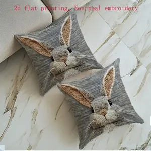 Cute Cartoon Style Pillowcases, Animal Theme, Background, 3D Embroidered Rabbits, Suitable for Living Room Sofa and Bed Decor