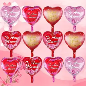 Mother's Day Heart Balloon Set, 12pcs 17 Inch Love Shape Decorations, Party Supplies for Festive Celebrations, Room Background Wall Setup