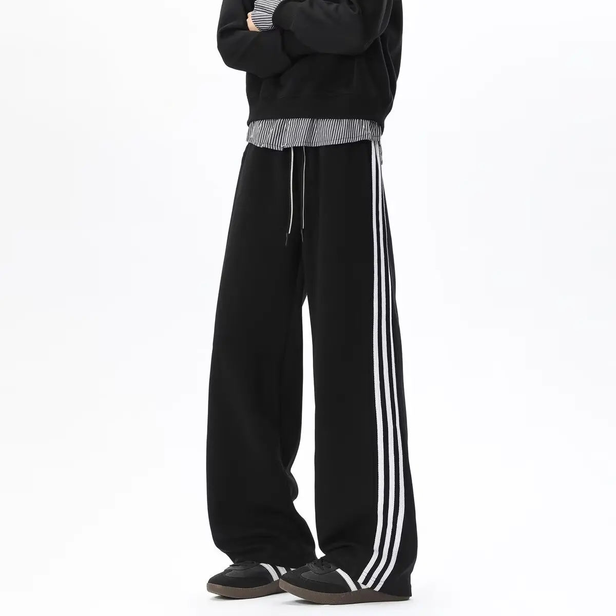 Black regular-fit striped cotton sports sweatpants