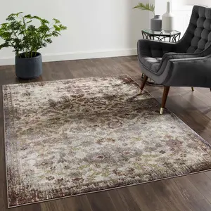 Modway Success Kaede Distressed Vintage Floral Moroccan Trellis 5x8 Area Rug in Multicolored