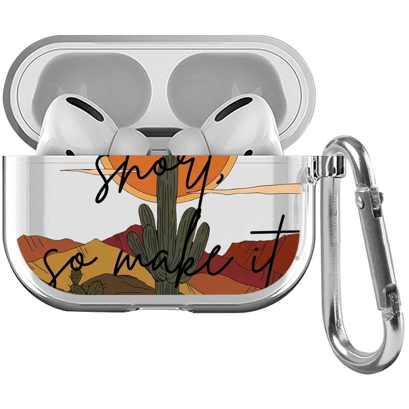 Cactus and Sundown Pattern TPU Soft Protective Case for Apple AirPods 4/3/2/1/Pro/Pro2 Transparent Earphone Cover with Keychain Attachment Cactus and Sundown Pattern TPU Soft Protective Case for Apple AirPods 4/3/2/1/Pro/Pro2 Transparent Earphone Cover with Keychain Attachment