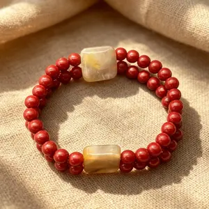Cinnabar & Natural Agate Double Strand Bracelet - Feng Shui Protection & Good Luck Beaded Jewelry