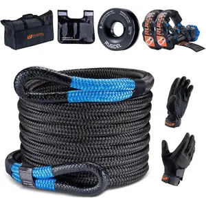 Kinetic  Rope Tow Rope - 48500 lbs Strength, 1" x 30ft, with Heavy-Duty Gloves, Soft Shackle & Snatch Block - Ideal for , , SUV, UTV, ATV & Tractor - Black Tow Straps