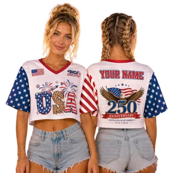 USA 250th Anniversary Croptop Football Jersey, America 1776–2026 Patriotic Crop Jersey, Fourth of July Outfit, USA Birthday Game Day Shirt