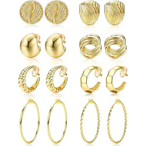 Clip on Earrings for Women 14K Gold Chunky Clip on Hoops Earrings Hypoallergenic Lightweight Fake Hoops Earrings Non Pierced Jewelry Gold Silver Tone