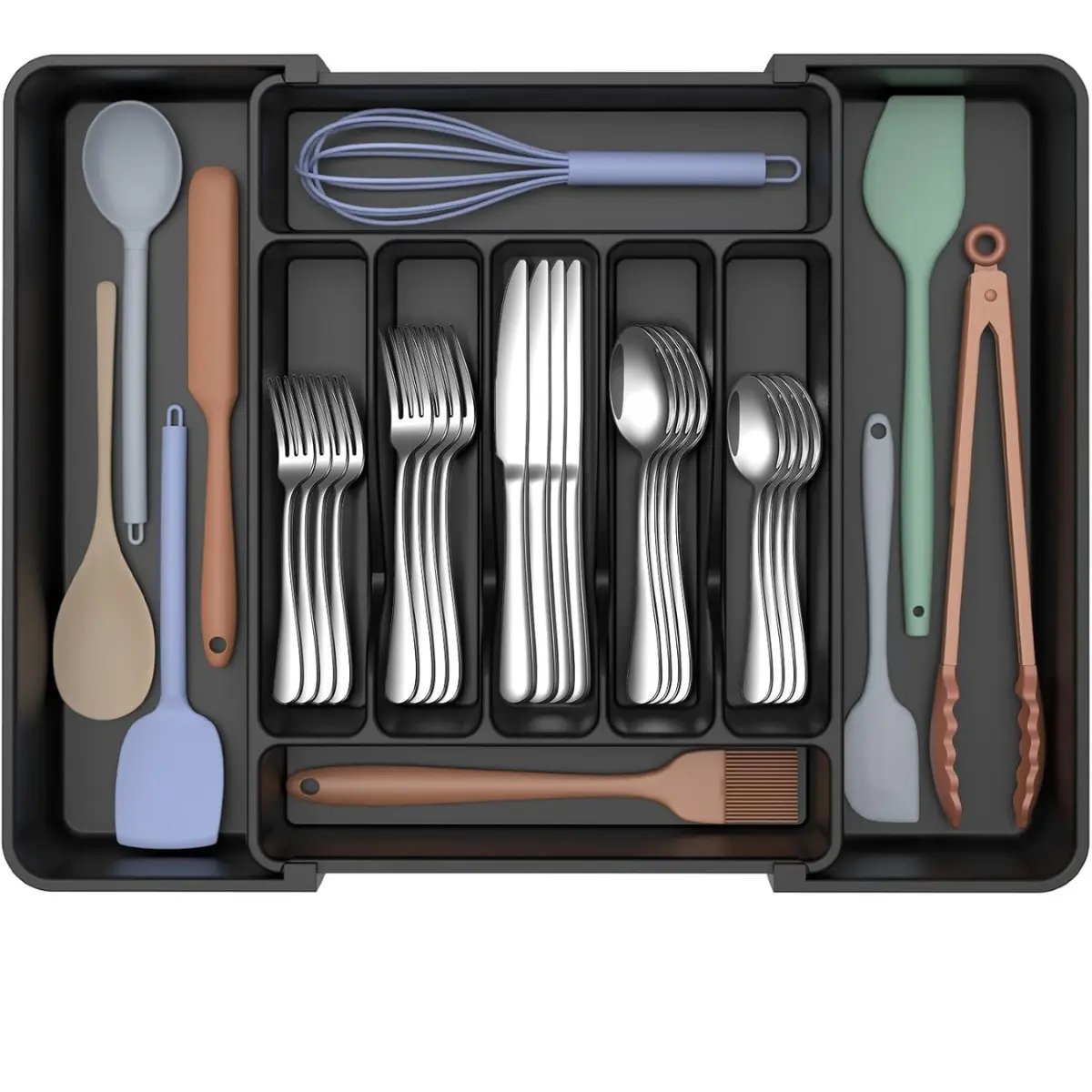 Extra Large Expandable Silverware Organizer | BPA-Free Adjustable Cutlery & Utensil Drawer Tray for Spoons, Forks & Knives