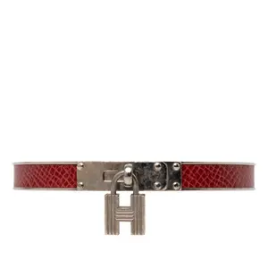 Pre-owned HERMÈS Zinc Alloy Small Leather Goods Kelly Cadena Motif Metal Leather Bracelet