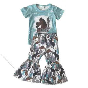 Girl Bell Bottom Outfit Horse Westerm Clothing Set Spring Outfit
