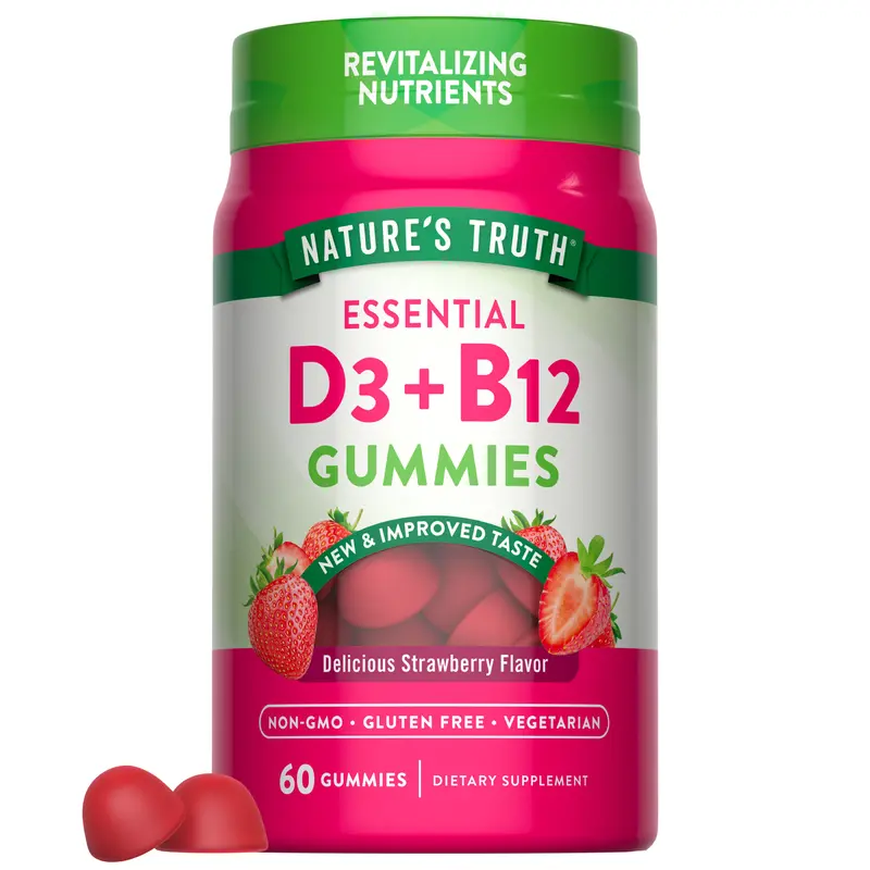 Nature's Truth Vitamin D3 + B-12 Gummies - 60 Count - Strawberry Flavor - Vegetarian, Non-GMO & Gluten Free Supplement