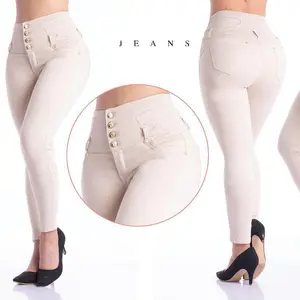 Jeans Colombiano Ref2290 High-Waisted with Gold Buttons and Stretch Fabric for Women