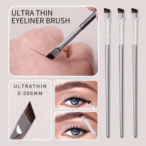 Ultra Thin Flat Angled Eyeliner Brush, 3pcs Long Handle Eyeliner Brushes, Face Eye Brush, Professional Makeup Tool for Women & Girls, Eyebrow Angled Brush, Eyeliner Brush Set, Make Up Tools