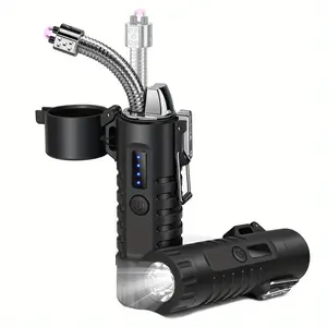 1pc USB Rechargeable Electric Arc Lighter, Plasma Lighter with 360° Flexible Neck, for Candles Camping Outdoor BBQ, Windproof & Flameless Lighter with Flashlight