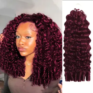 New 2026 Red Burgundy Ramiss Burmese Curly Red Burgundy 99j Crochet Human Hair Pre-Separated 50g/Pack Time-Saving, 40 Strands/Pack Mircale Knots Hot braids,4-5 Packs for Full Head Protective Styles Light Weight No Tension Reusable Feather Crochet
