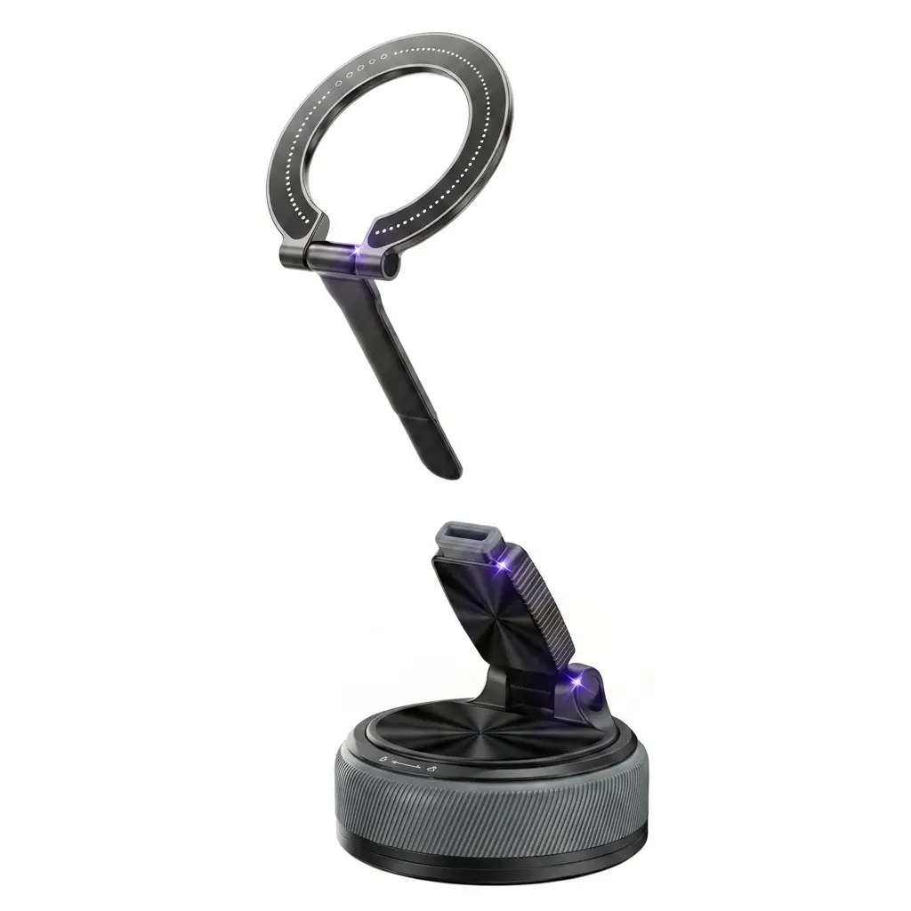 Black Car 2-in-1 Detachable Magnetic Mount with N52 Magnet, 360° Rotation Triple-Axis Windshield & Dashboard Holder, Dual-Use Desk Stand, 2 Metal Plates Included