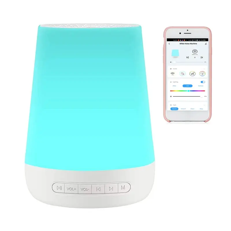 Unisex Portable Rechargeable Smart White Noise Machine for Babies - 34 Soothing Sounds, Colorful Night Lights, APP Remote Control, Bird Audio, Built-In Speaker, Smartphone Timer, USB Cable, Custom Adjustable Settings