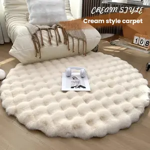 Round Carpet Multiple Sizes Available Wear-Resistant Living Room Rug Soft Bunny Fur Dormitory Floor Mat Small Round Baby Room Rug Home Decor Rug Furry Floor Rugs